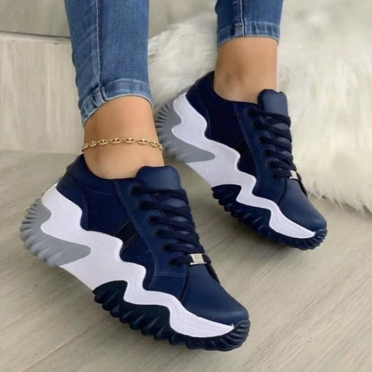 Coffee Jasper Footwear C5 - Blue_Platform-_Lace Up_ Fashionable Sneakers-Chunky Soles